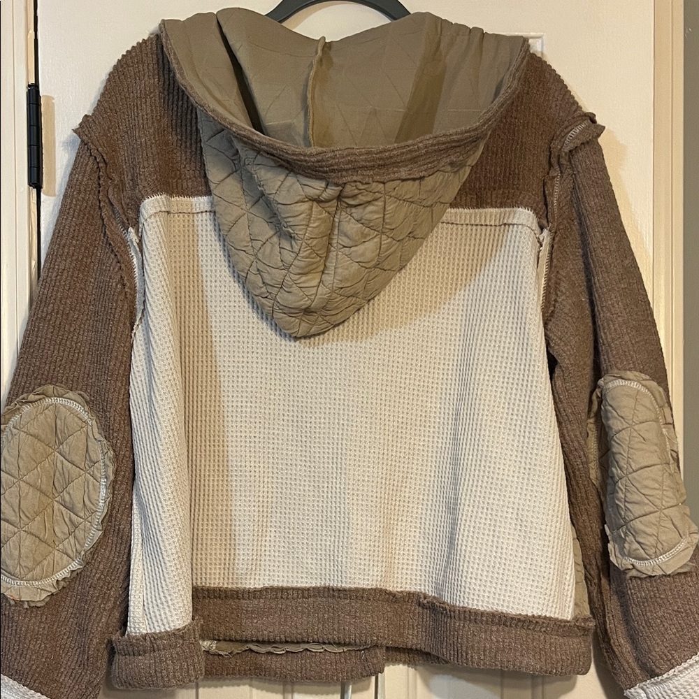 POL Multi Fabric Shacket Oat and Chocolate Sz S -will fit M - NWT - Picture 4 of 4